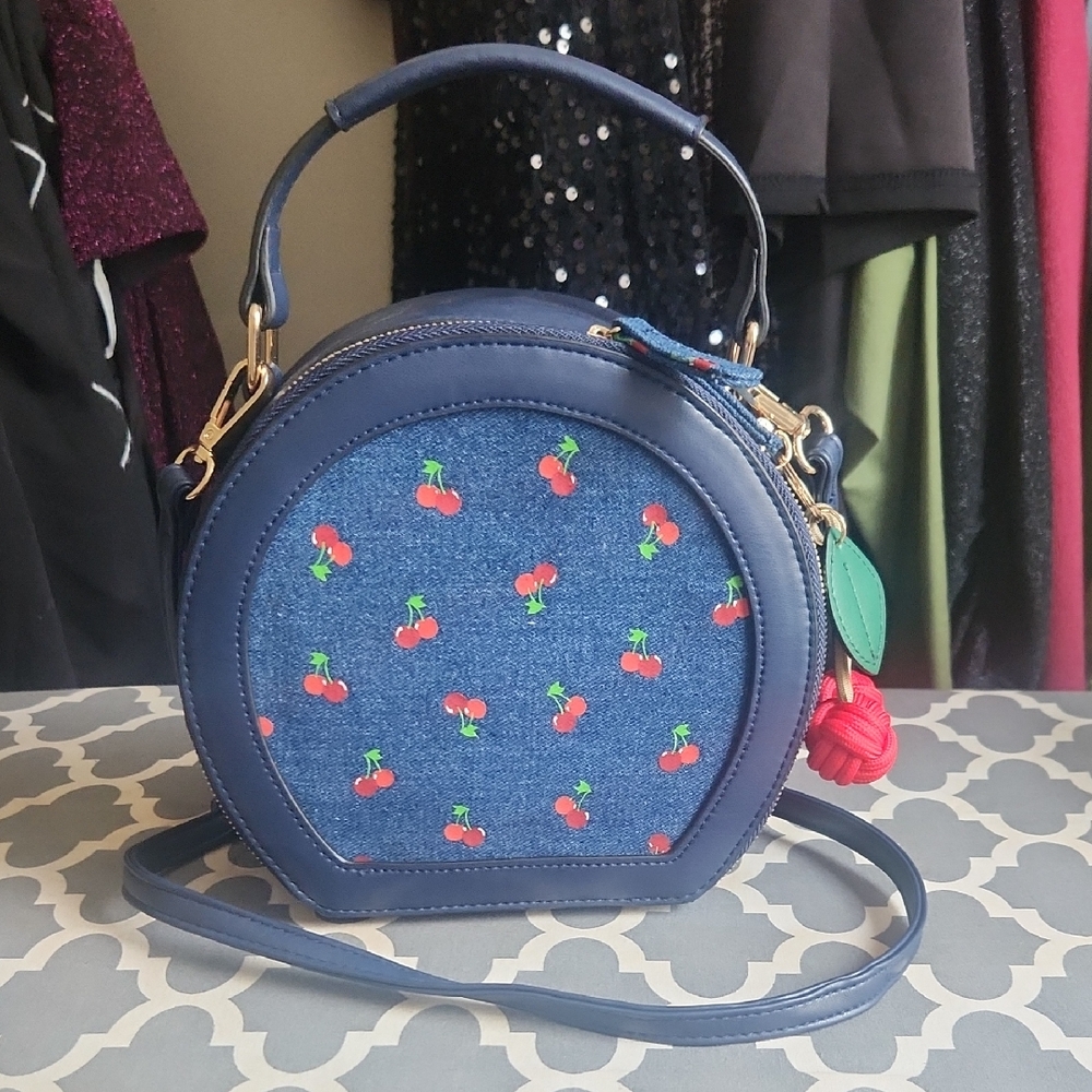 Cato Navy Cherry Print Mini Crossbody